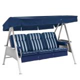 Kettler /KETTtex-Exklusiv® Hollywood-Schaukelauflage 56/64x180x8cm mit Dach und Armlehnen, blau/altweiss gestreift #1
