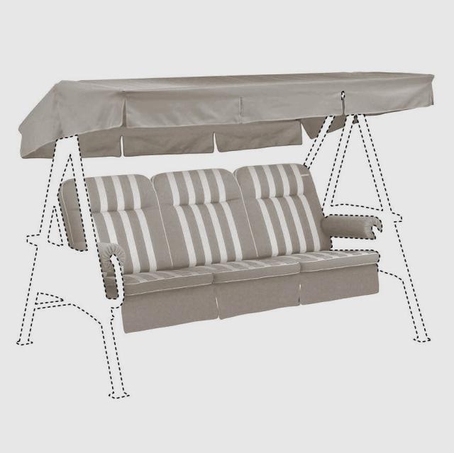 Kettler /KETTtex-Exklusiv® Hollywood-Schaukelauflage 56/64x180x8cm mit Dach und Armlehnen, grau/weiss gestreift #1